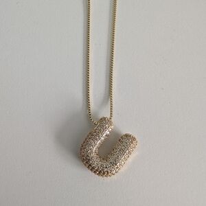 18K Gold Plated Initial Letter U Pendant Necklace